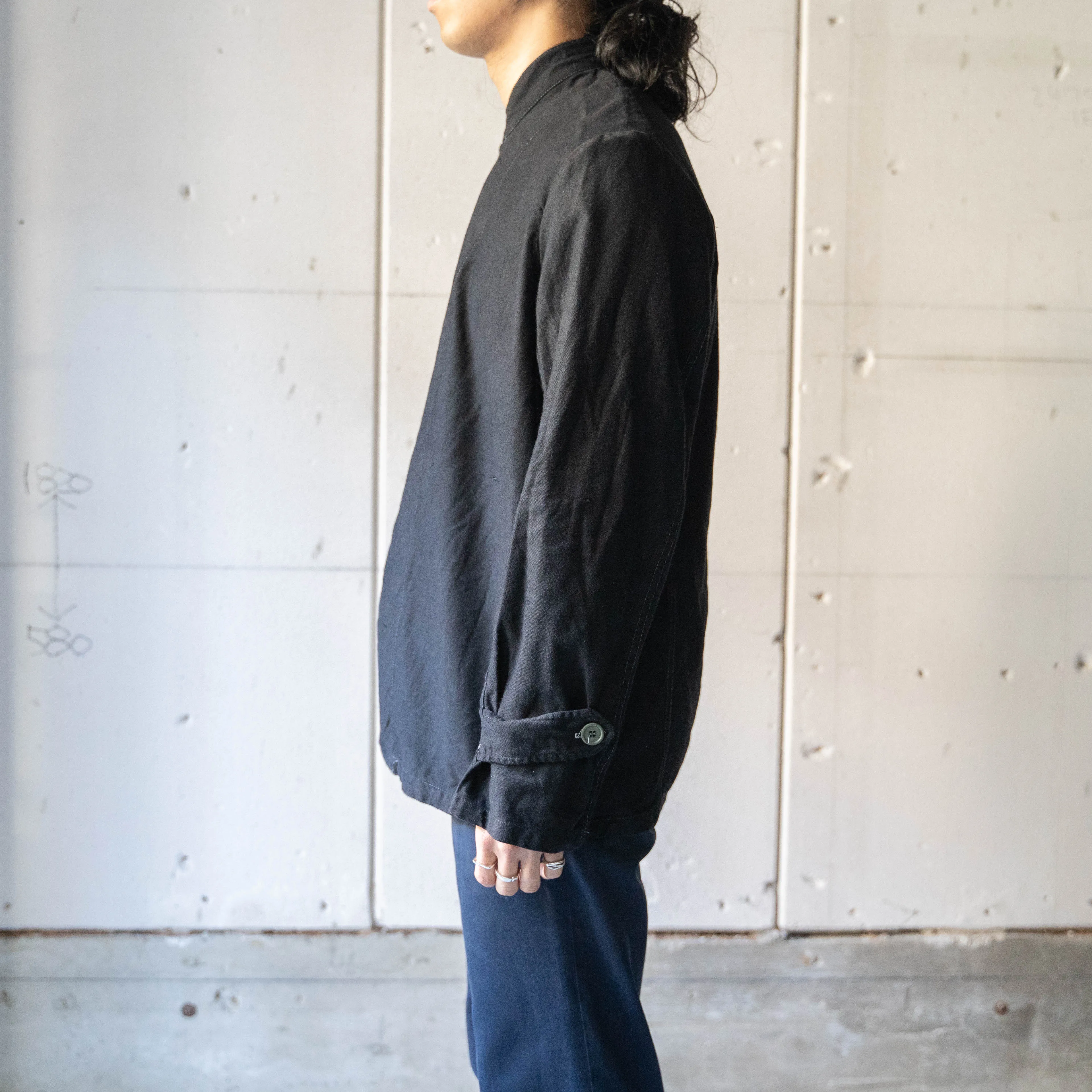 1970-80s Italian military cotton twill chef jacket 'dead stock' -black dyed-