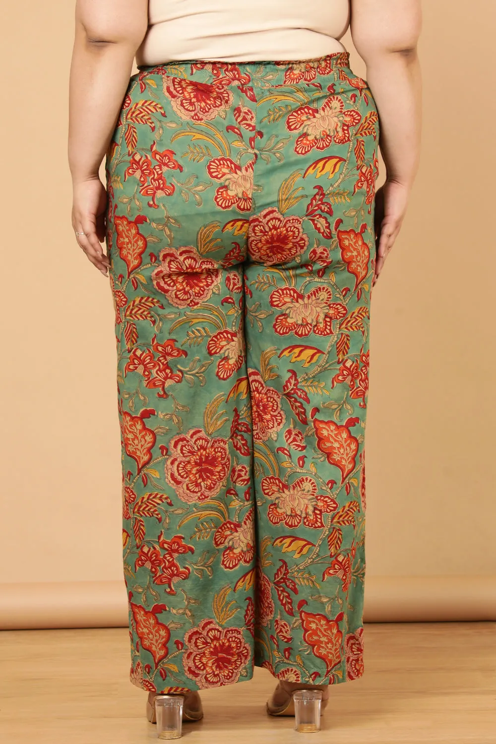 Authentic Handblock Printed Green High Waist Pants