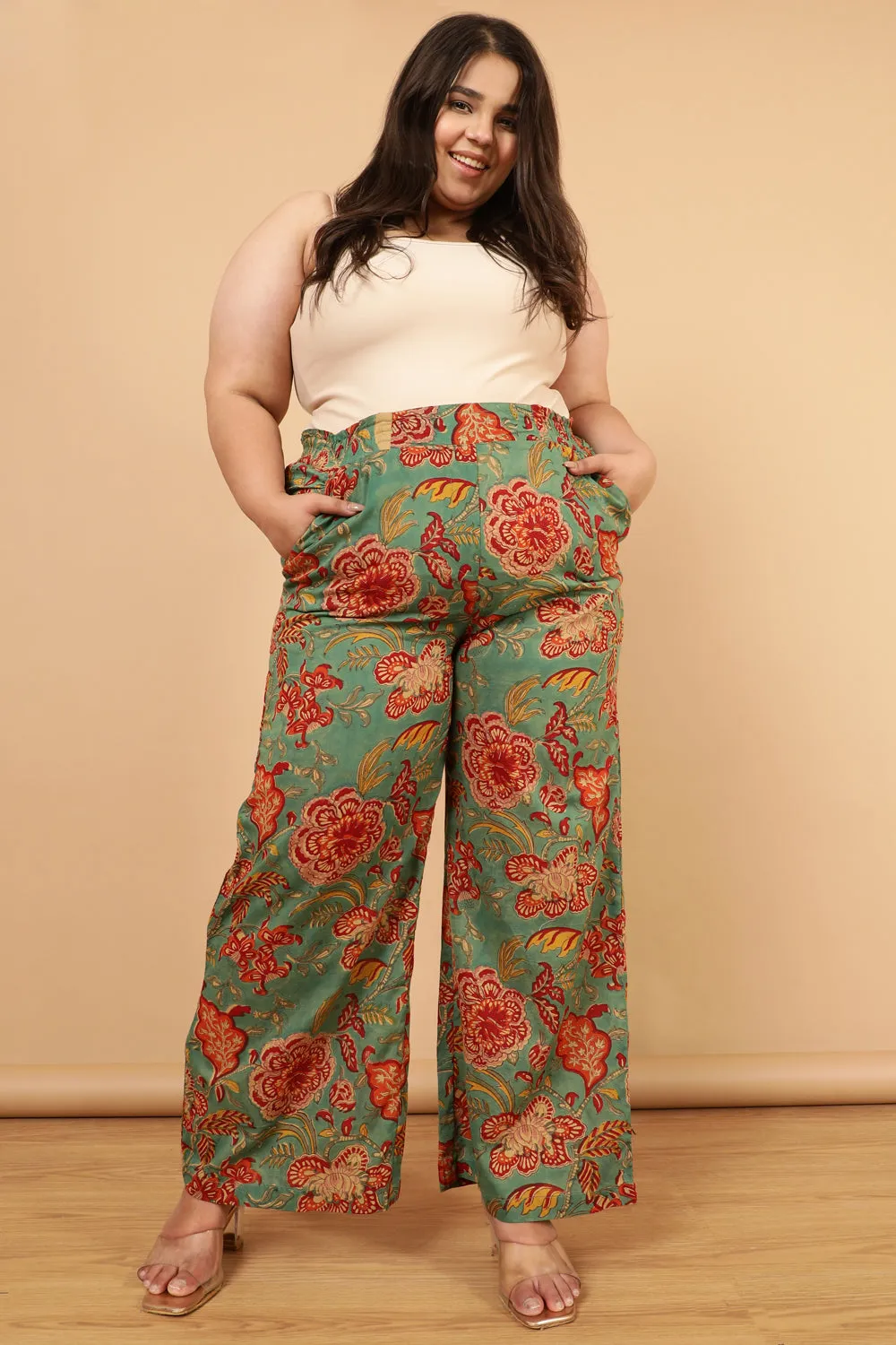 Authentic Handblock Printed Green High Waist Pants