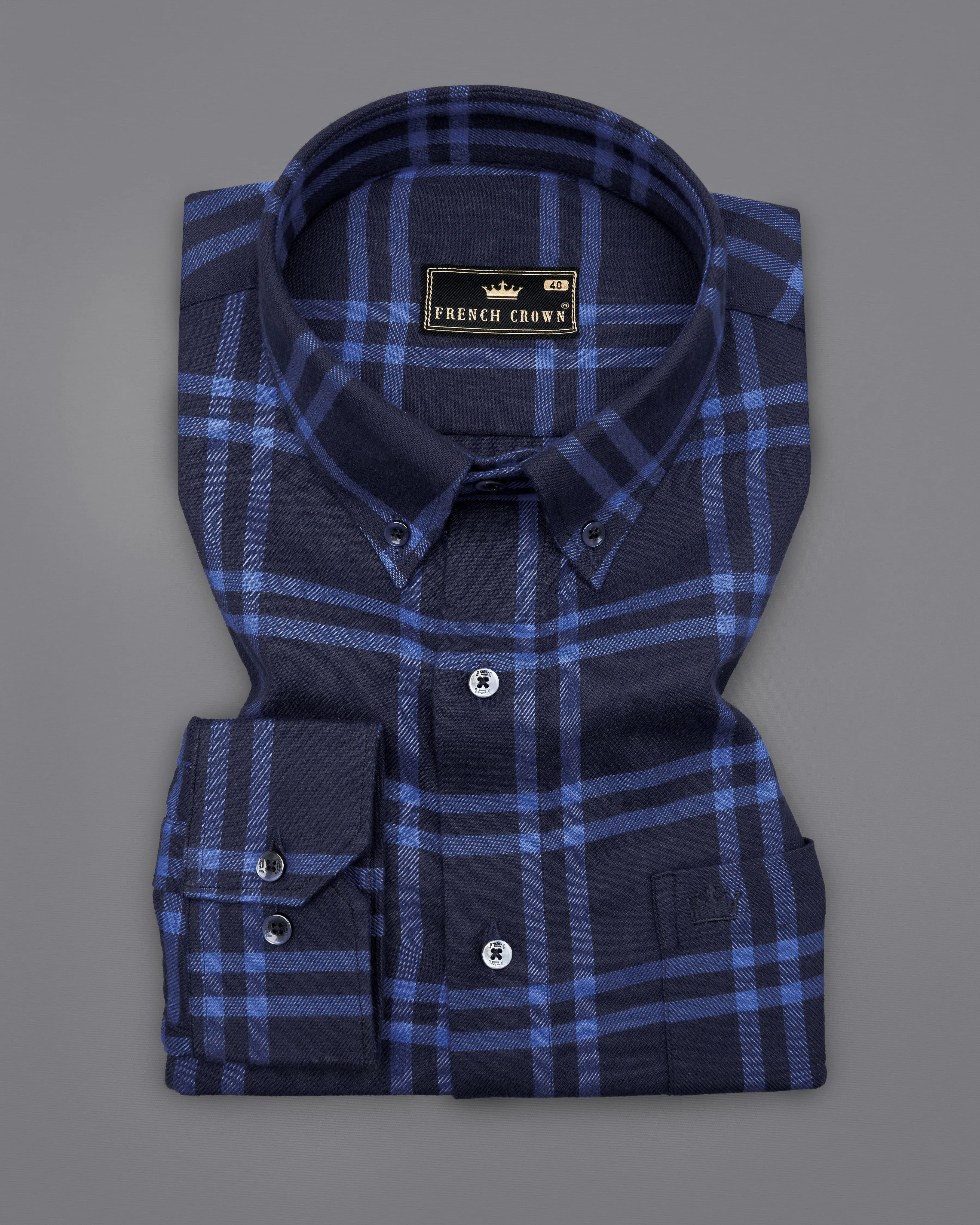 Baltic Navy Blue with Waikawa Blue Plaid Flannel Shirt