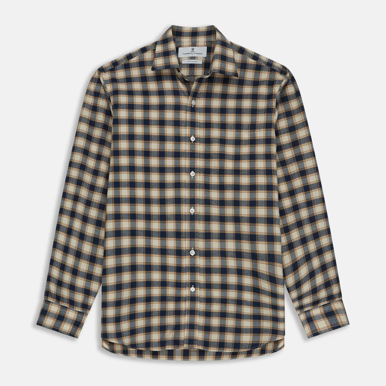 Blue Multi Check Weekend Fit Shirt with Derby Collar and 1-Button Cuffs