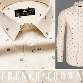 Bone Beige with Drums Textured Royal Oxford Designer Shirt