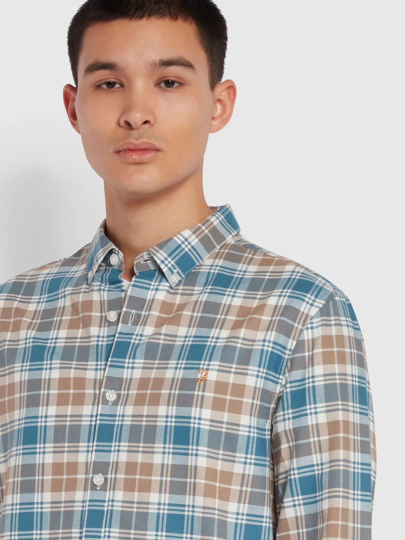 Brewer Slim Fit Check Organic Cotton Oxford Shirt