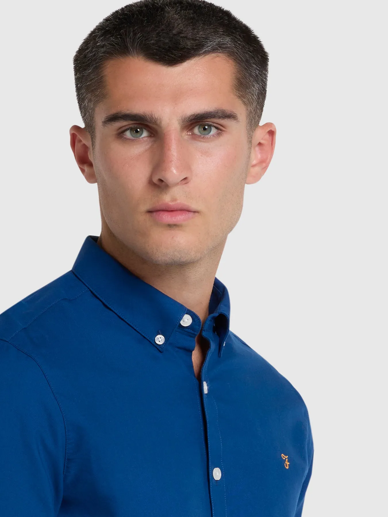 Brewer Slim Fit Organic Cotton Oxford Shirt In Blue Peony