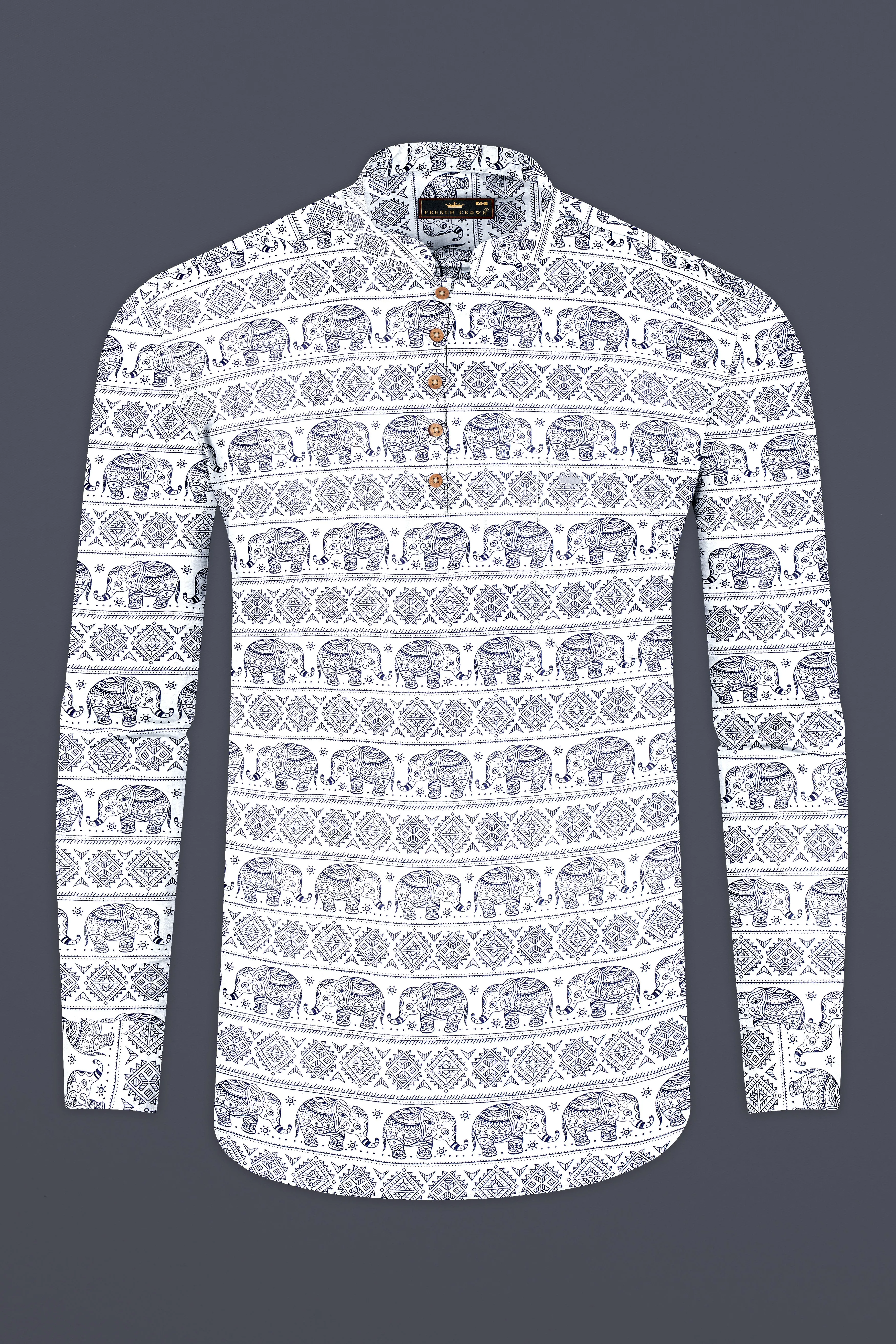 Bright White Ancient art Printed Premium Tencel Kurta Shirt