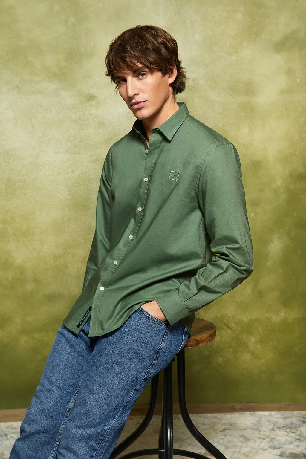 Camisa verde Oxford con logo Polo Club