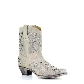 Corral Boots Women's White Glitter Inlay w/Crystals Western Boots