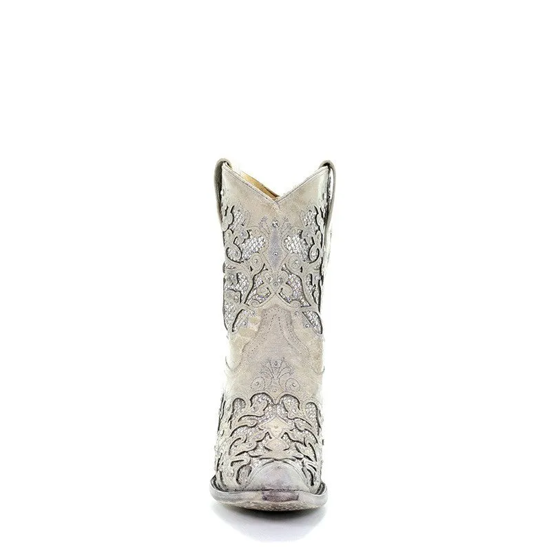 Corral Boots Women's White Glitter Inlay w/Crystals Western Boots