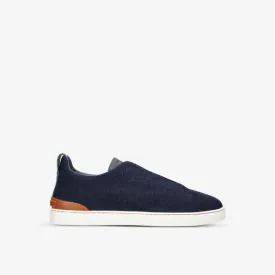 Ermenegildo Zegna Denim Triple Stitch Low Top Sneakers with Contrast Sole, Denim