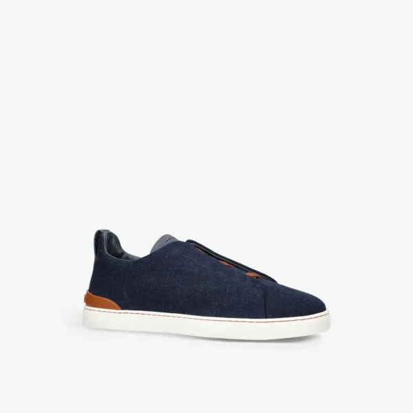 Ermenegildo Zegna Denim Triple Stitch Low Top Sneakers with Contrast Sole, Denim