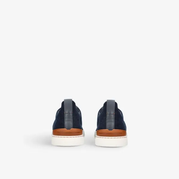 Ermenegildo Zegna Denim Triple Stitch Low Top Sneakers with Contrast Sole, Denim