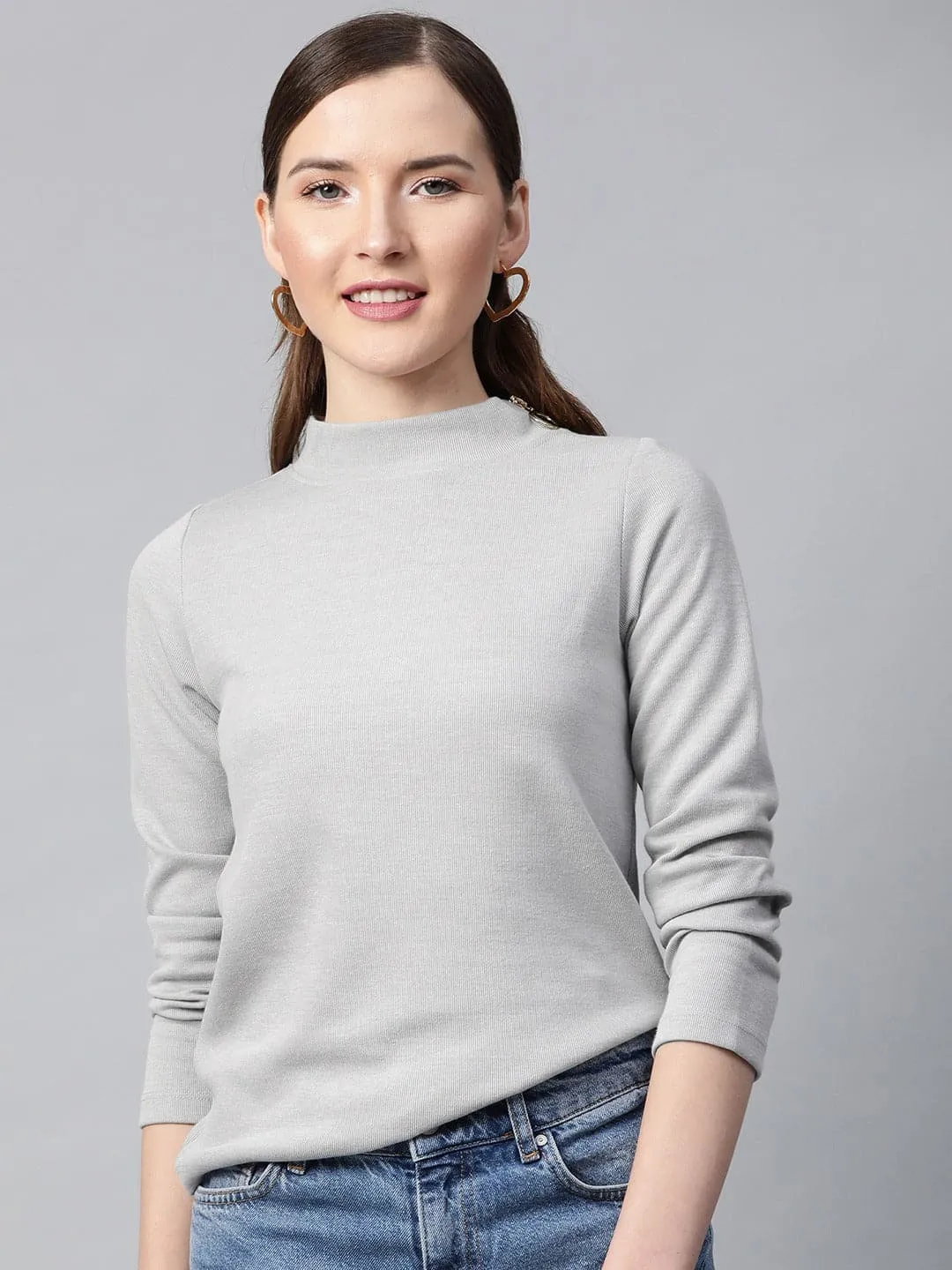 Grey High Neck Rib Top