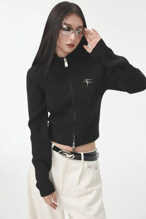 High Neck Double Zip Skinny Crop Top