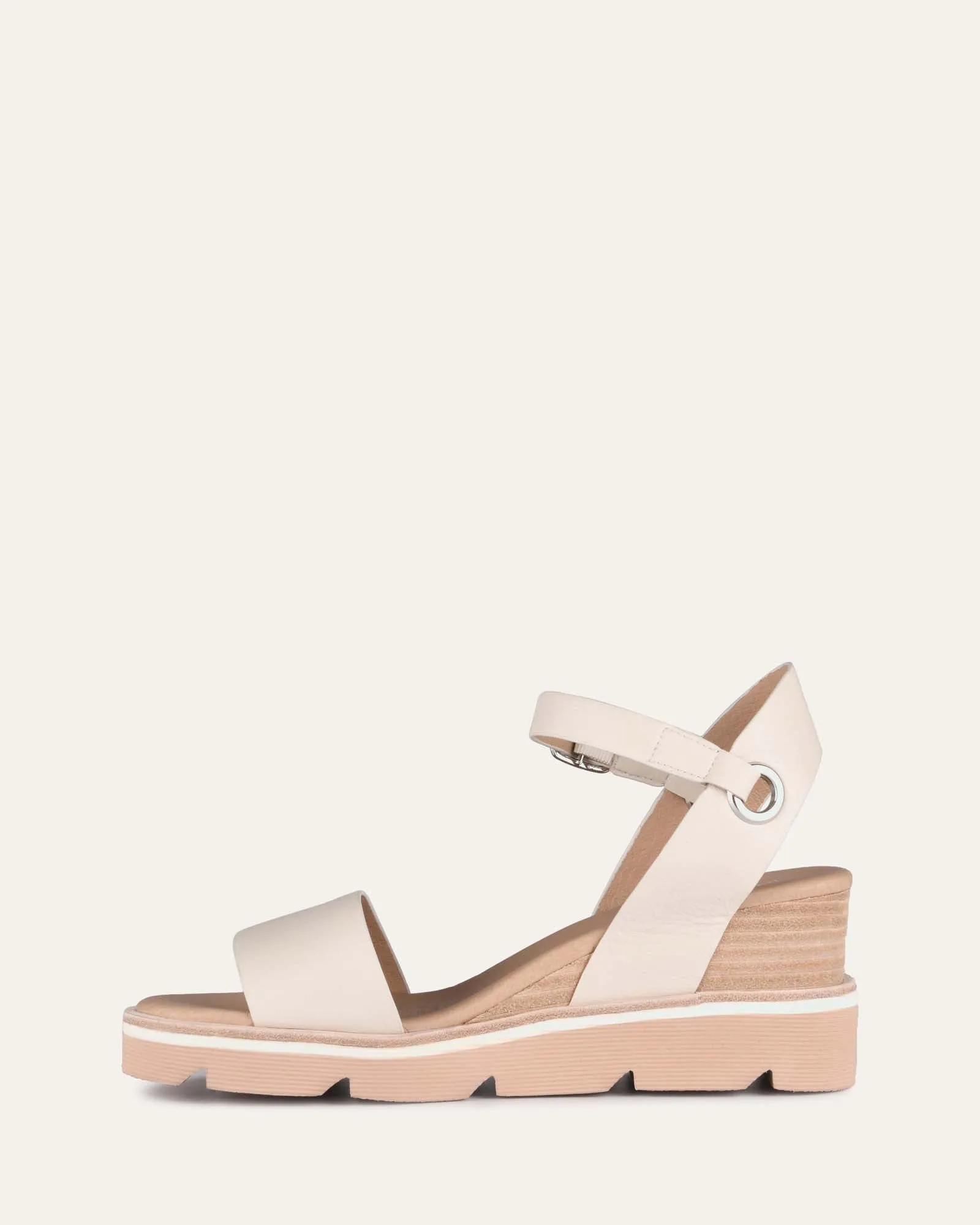 KATIE MID HEEL WEDGE SANDALS BONE LEATHER