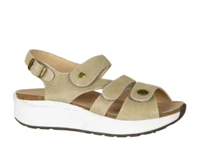 Ladies' Mykonos Embossed Leather Sandal in Champagne