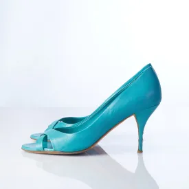 Mui Mui Turquoise Blue Peep Toe Heel Size 38 1/2