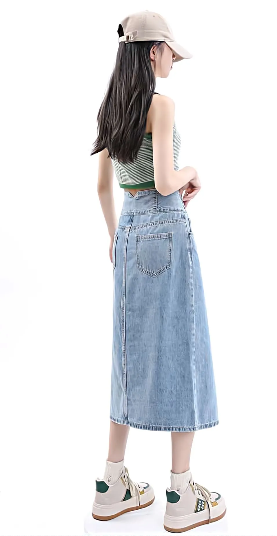 Multi Button Denim Midi Skirt