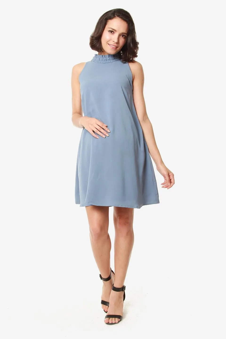 Sleeveless Halter Neck Ciana Nursing Dress Grey Blue