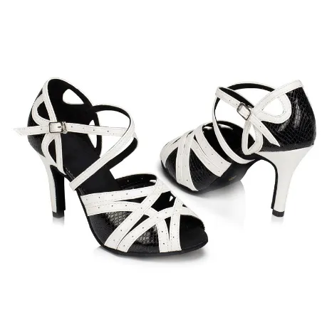 Women's Leatherette Heels Withe Buckle Ballroom Shoes