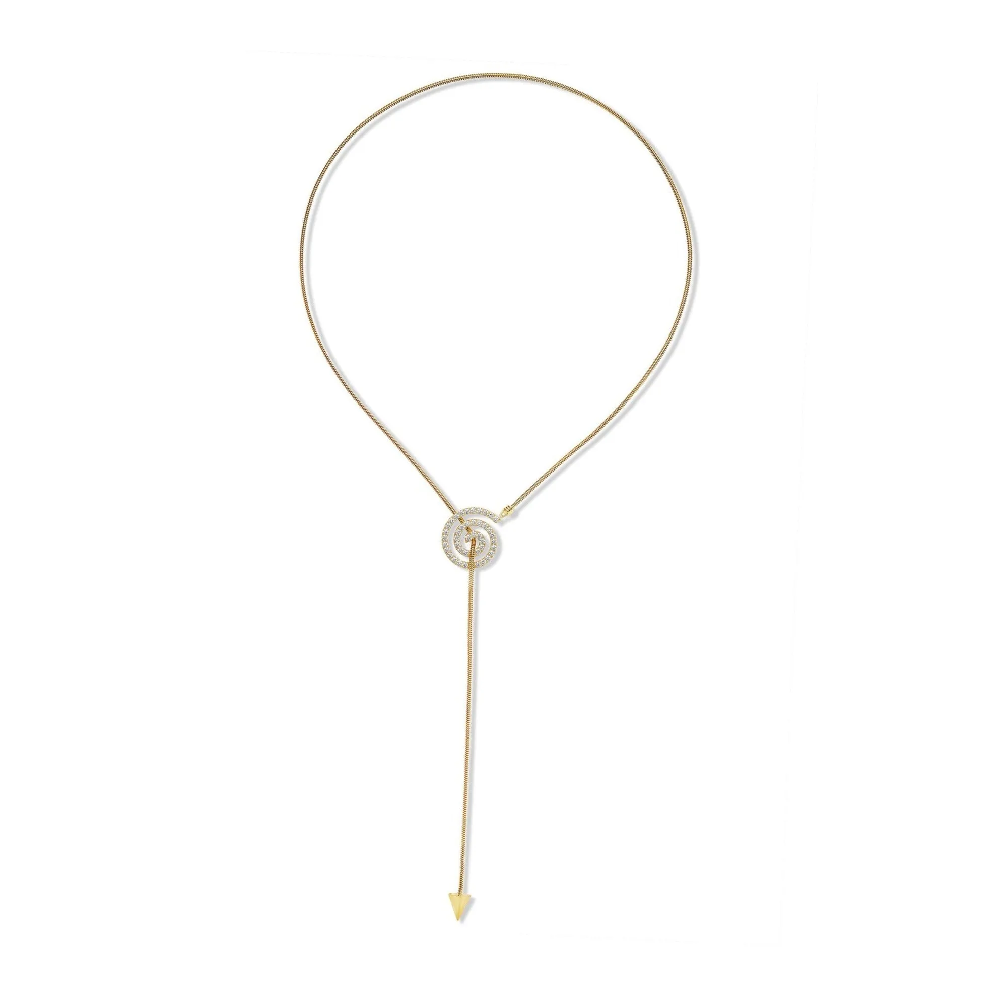 Yellow Gold Essence Spiral Lariat Necklace with Pave Diamonds